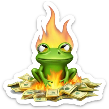 Frog burns money  sticker