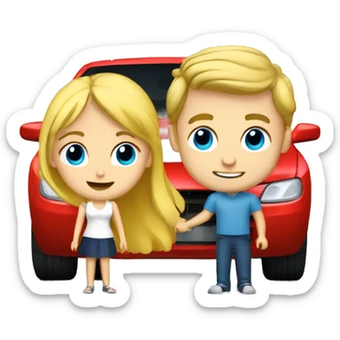 White Boy buying blonde girl a car sticker