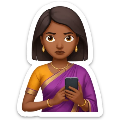generate an indian female teacher calling on mobile. looking mad. Dressed in a saree sticker