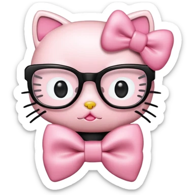 hello kitty with a pink bow and black frame glasses kissing another hello kitty with a black bow sticker