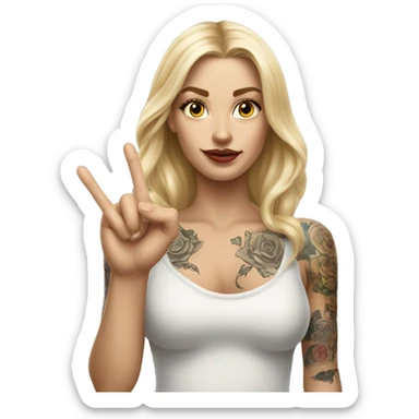 Blonde elegant women with LONG HAIR, her Body Covered with Tattoos, POINTING YOU FORWARD with her HAND with INDEX FINGER, Hyper Realistic sticker