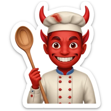 Cooker like demon with a smile and wooden spoon sticker