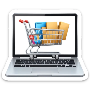 laptop with a large shopping cart on the screen, representing online shopping or Amazon sticker