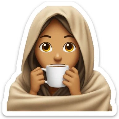 girl inside a blanket sipping coffee eyes closed sticker