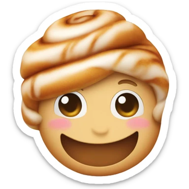 a single cinnamon roll emoji with a cute blushing face, smiling sticker