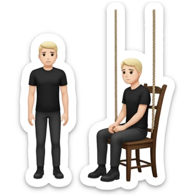 A man standing in the chair and looking at the hanging rope thinking to suicide  sticker