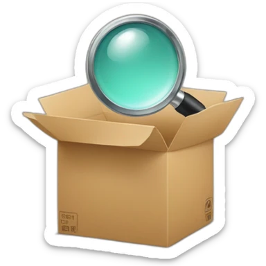 a magnifying glass and an empty box sticker