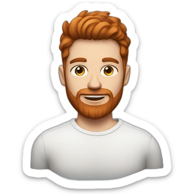 one men with brown hair and a red beard and airpods and a mac sticker