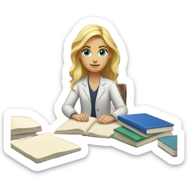 blond girl blue eyes studying on a table sticker