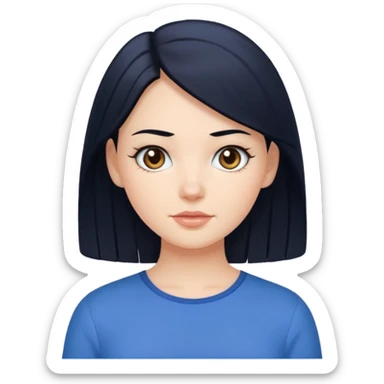 Create a white girl, with black hair, hazel eyes, blue blouse.    sticker