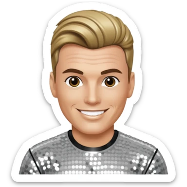 Vanilla Ice with dark blonde hair, silver sequin outfit sticker