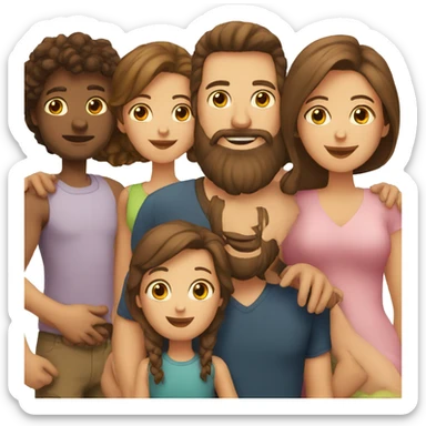 Man with beard and woman with brown hair, with kids sticker