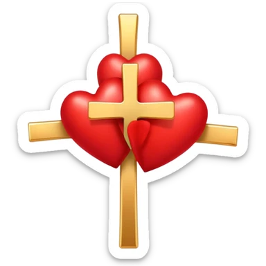 Two red  hearts connected by one simple gold cross  sticker