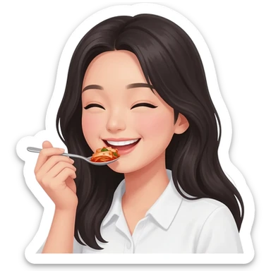 Girl black looooong hair eat kimchi sticker