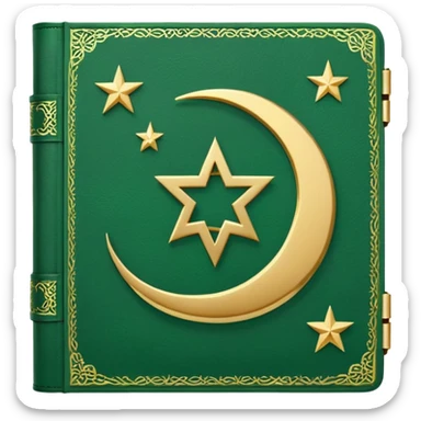 Closed Quran with the Islamic Symbol on it (moon and star) green from left to right sticker