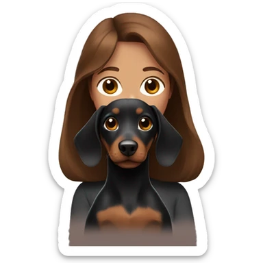 brown haired girl with black dachshund  sticker