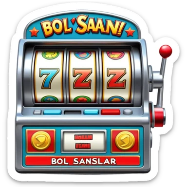 “BOL SANSLAR SLOTJACK TEAM” A classic slot machine with a metallic body, Comic book style sticker