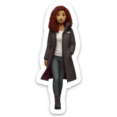 beautiful burgundy haired Girl wearing northface full body sticker