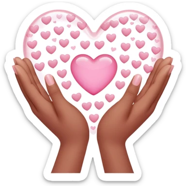 Heart hands with small pink hearts coming off sticker