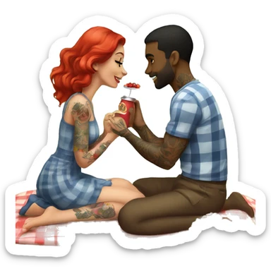 Romantic picnic date for beautiful tattooed couple sticker