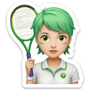 female, green haired, white clothes, tennis player sticker