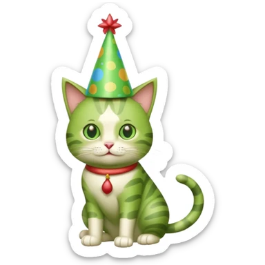 green cat full body  with party hats sticker
