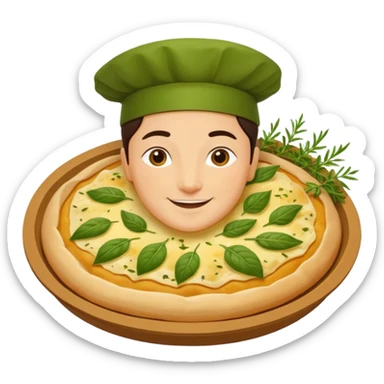 Georgian cuisine avatar in bright emoji-style illustration. Khachapuri and herbs, rich golden and green colors, simple shapes, flat design, strong character. sticker