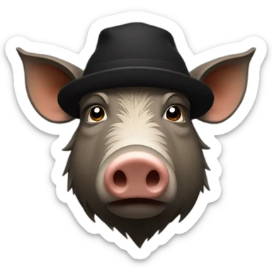 Sad boar with stubble in a black winter hat sticker