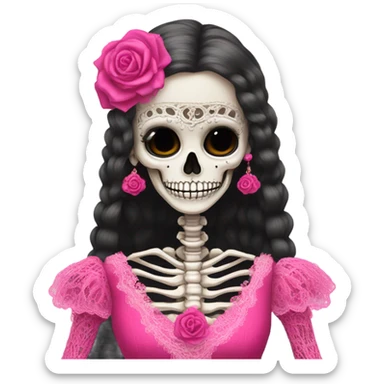 Skeleton wearing hot pink vintage wedding dress to impress sticker