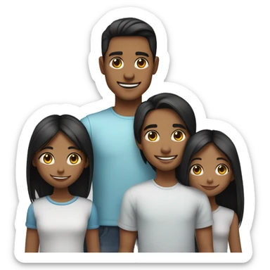 An emoji of a loving brother and sister, the sister being short with long straight hair, and the brother tall with black hair styled upward, broad shoulders, and both smiling warmly sticker
