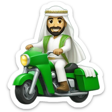 prince from Saudi Arabia with a beard in a white  shemagh national headdress riding  on a green tank, smiling sticker