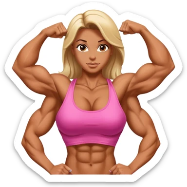 Female Bodybuilder showing biceps sticker
