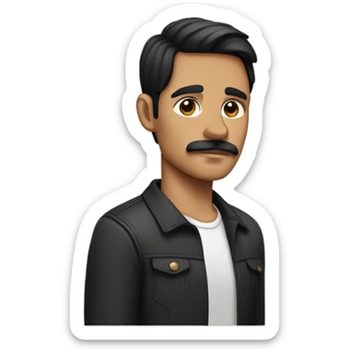 dark hair dark eyes man with short mustache with chihuahua sticker