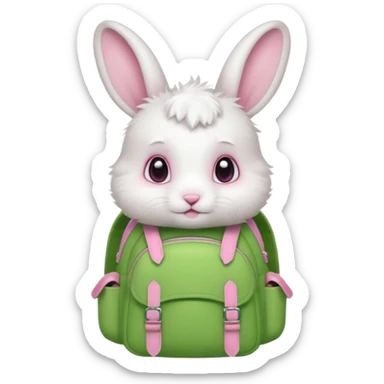 babywhite rabbit wear green backpack sticker