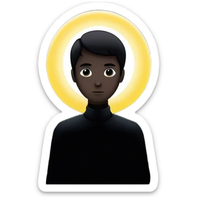 Un espejo con un brillo hipnótico en el centro de un espacio oscuro y una persona en silueta negra sticker