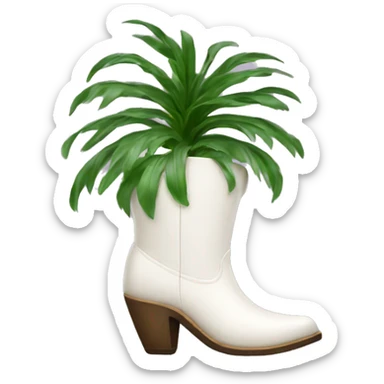 White cowgirl boot vase growing a palm sticker