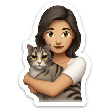Brunette woman hugging a Himalayan cat tiger sticker