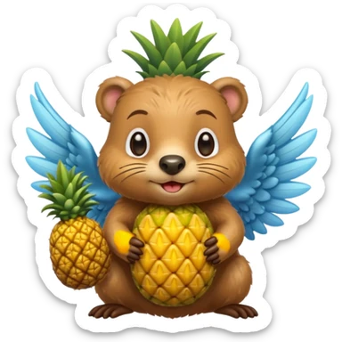 Castoro con le ali e con i capelli a forma di ananas  sticker