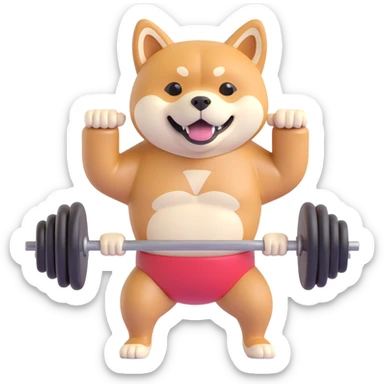 shiba inu at gym doing barebells sticker