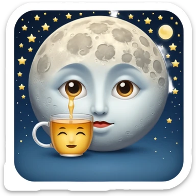 moon with under-eye circles drinking night tea sticker