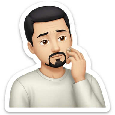 Man with black hair and goatee with neck bent over in pain sticker