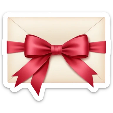 Postcard  in Rose Red color tied with silk aesthetic ribbon of Blush Red color in glamour vintage theme sticker