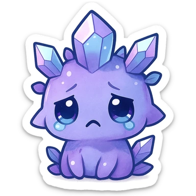 chibi kawaii crystal sprite creature, purple, blue, and pink colors, sad expression, cute and adorable, with crystal-like features sticker
