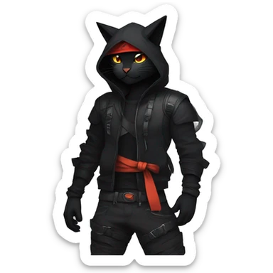 Edgy Shy Anthro Ninja boyish cool pretty dark black Litten-Pokémon-cat-fursona-animal techwear sticker