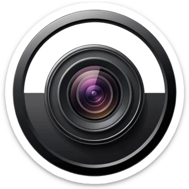 Minimalistic flat vector icon, iOS style, thin black contour on white background. Smartphone with a camera lens symbol. No text, no shadows.
 sticker