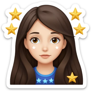 brunette long hair girl with stars instead of eyes on face where eyes should be with no eyes sticker