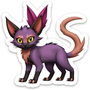 Black edgy Noivern-Noibat-Purloin-Torracat-Lykoi-Caracal-cat-Fakemon-fusion-hybrid-creature sticker