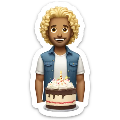  Blonde curly mullet white man standing over a birthday cake sticker