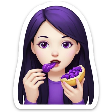 girl with long black hair and alternative with eating disorder purple food sticker