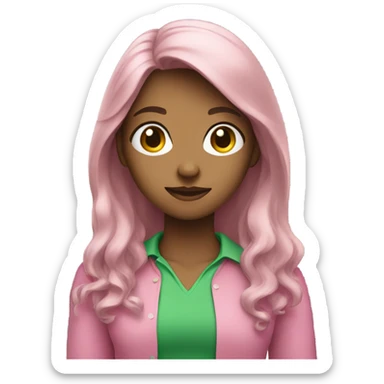 Female young lady with long hair in pink and green shirt sticker